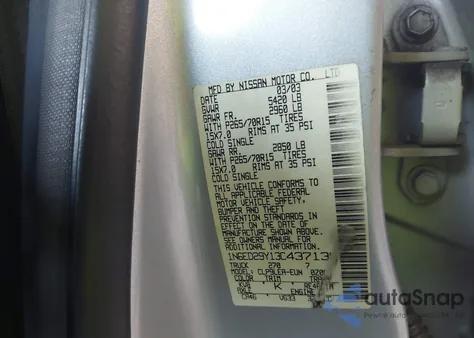 2003 Nissan Frontier Xe-V6 from USA, damaged, VIN 1N6ED29Y13C437133